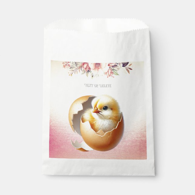 Bolsas de Favor Floral de Pequeño Chick Hatching (Anverso)