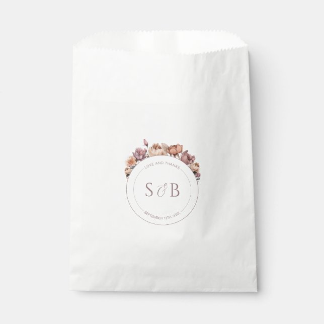 Bolsas de Favor Floral Neutrales Boho con Monogram (Anverso)