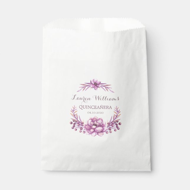 Bolsas de Favor Quinceanera de la guirnalda morada (Anverso)