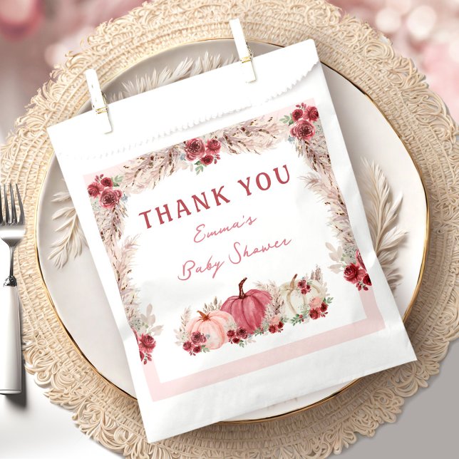 Bolsas de Favor Rosa de la Pequeña Calabaza Baby S (Little Pumpkin Baby Shower Marsala Pink Favor Bags)