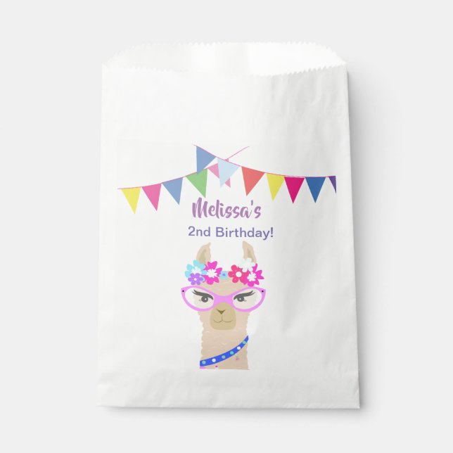 bolsas de favores de cumpleaños del chica de llama (Anverso)