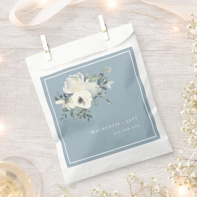 Bolsas de favores de flores de acuarela azul polvo (Cortado)