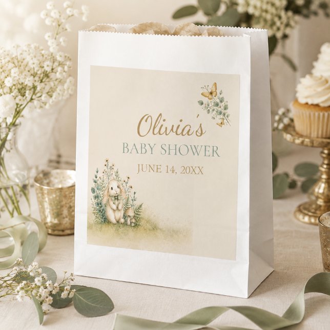 Bolsas de favores de shower de bebé conejo del bos (Woodland Bunny Baby Shower Favor Bags)