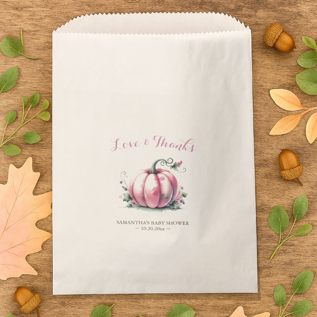 Bolsas de favoritas de caramelo rosa Baby Shower C (pink pumpkin treat bags)
