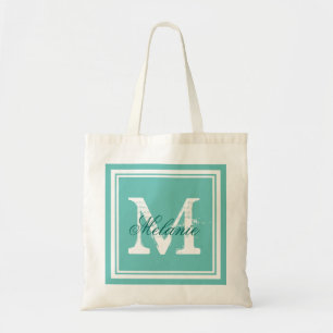 Bolsas de mano azules turquesa con monograma para