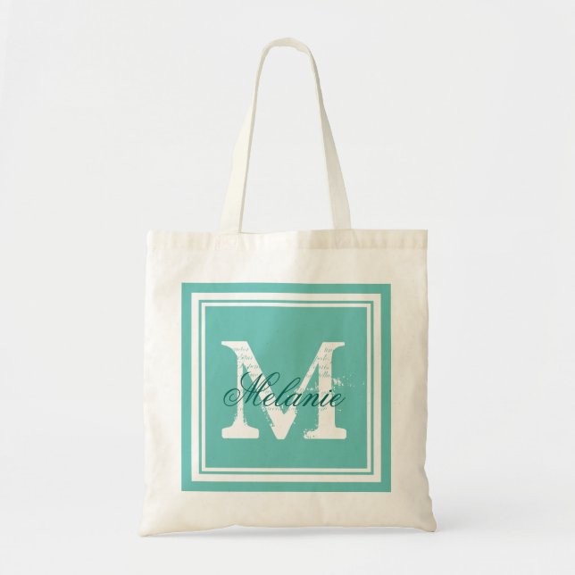 Bolsas de mano azules turquesa con monograma para  (Frente)