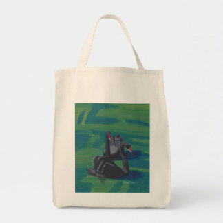 Bolsas de mano con pintura de dos cisnes negros en