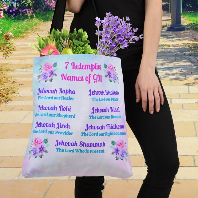 Bolsas de mano cristianas, 7 nombres redentores de (Christian Tote Bags. Unique Christian gifts for women. Christian tote bags, shoulder or cross body.)
