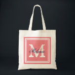 Bolsas de pata en monograma de coral y marina<br><div class="desc">Personalizado de coral y boda monocasco azul marino monocasco bolsas de té. Monograma de nombre personalizado en bolsa de tote | Fondo de color del Personalizable. Elegante diseño de logo con iniciales de letras y elegante marco de borde. Idea de regalo vintage para novias y novias. Haz tu propia habitación...</div>