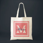 Bolsas de pata en monograma de coral y marina<br><div class="desc">Personalizado de coral y boda monocasco azul marino monocasco bolsas de té. Monograma de nombre personalizado en bolsa de tote | Fondo de color del Personalizable. Elegante diseño de logo con iniciales de letras y elegante marco de borde. Idea de regalo vintage para novias y novias. Haz tu propia habitación...</div>