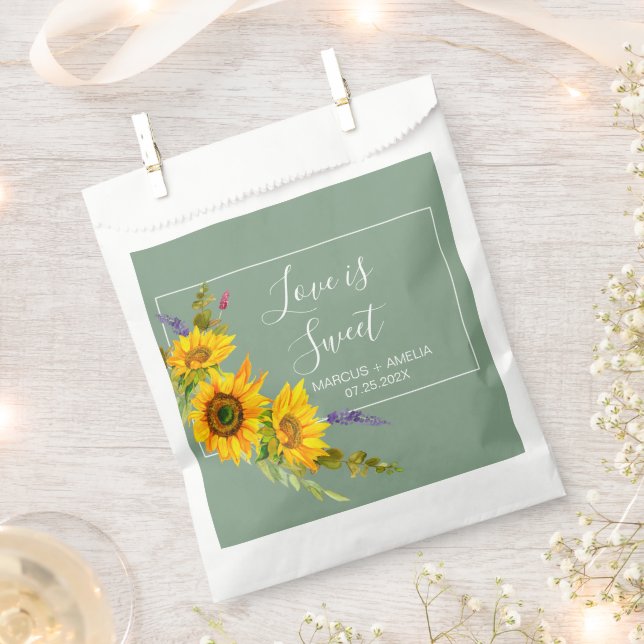 Bolsas de recuerdo de boda de girasoles sobre alba (Cortado)