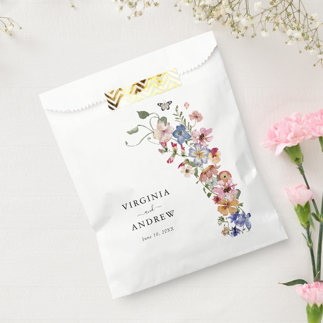 Bolsas de Recuerdos de Boda con Flores Silvestres (Boho Colorful Wildflower Wedding Favor Bags with Butterfly by Painted Paperie
)