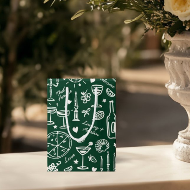 Bolsas de regalo de bienvenida Boda dibujadas a ma (Hand-Drawn Illustrated Wedding Welcome Gift Bags)