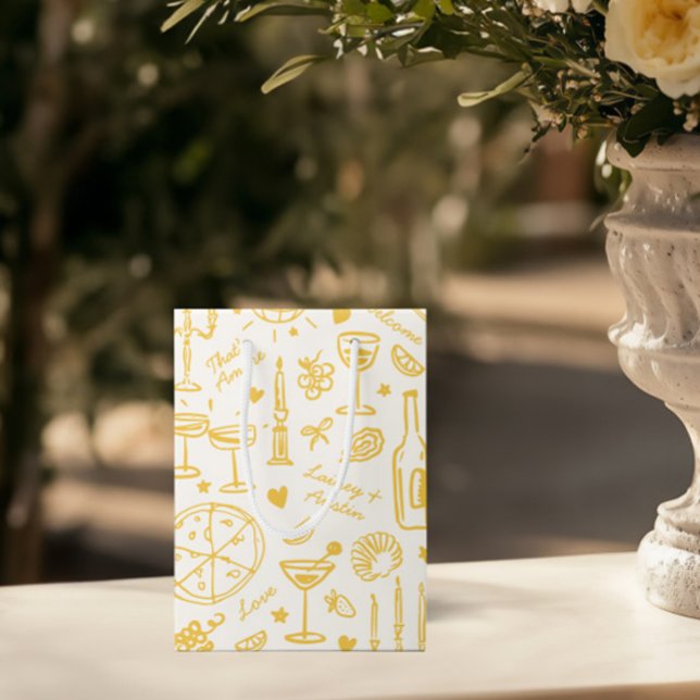 Bolsas de regalo de bienvenida Boda dibujadas a ma (Hand-Drawn Illustrated Wedding Welcome Gift Bags)