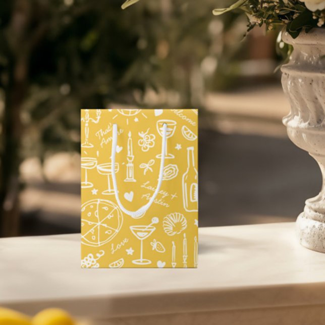 Bolsas de regalo de bienvenida Boda dibujadas a ma (Hand-Drawn Illustrated Wedding Welcome Gift Bags)