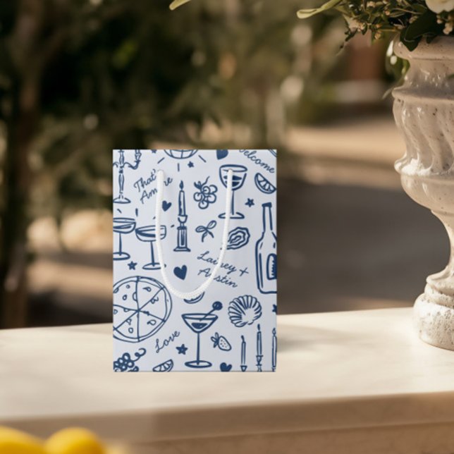 Bolsas de regalo de bienvenida Boda dibujadas a ma (Hand-Drawn Illustrated Wedding Welcome Gift Bags)
