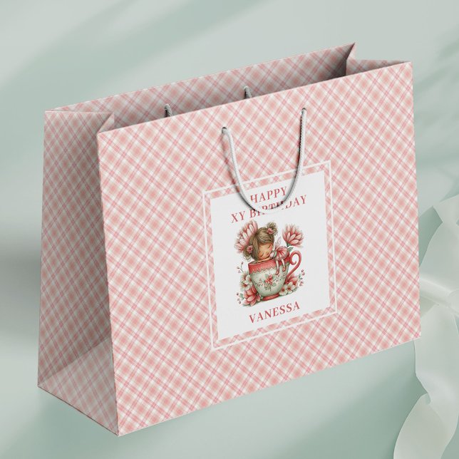Bolsas de regalo de cumpleaños florales con rubor  (Modern Fairy Girl Blush Floral Birthday Gift Bags

)