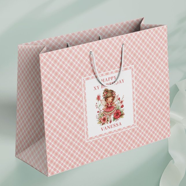 Bolsas de regalo de cumpleaños florales de niña ha (Sweet Fairy Girl Blush Floral Birthday Gift Bags

)