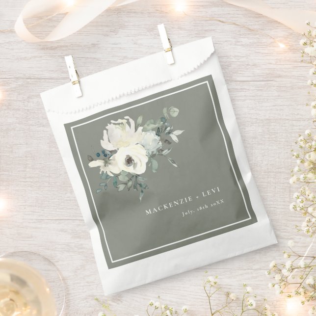 Bolsas de regalo de flores acuarela verde oliva rú (Cortado)