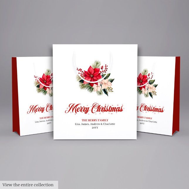 Bolsas de regalo de flores de Navidad con acuarela (Classic Watercolor Christmas Flower Gift Bag)