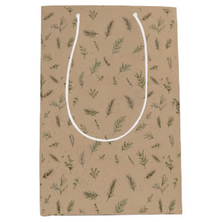 Bolsas de regalo de Kraft con ramitas de hierbas d