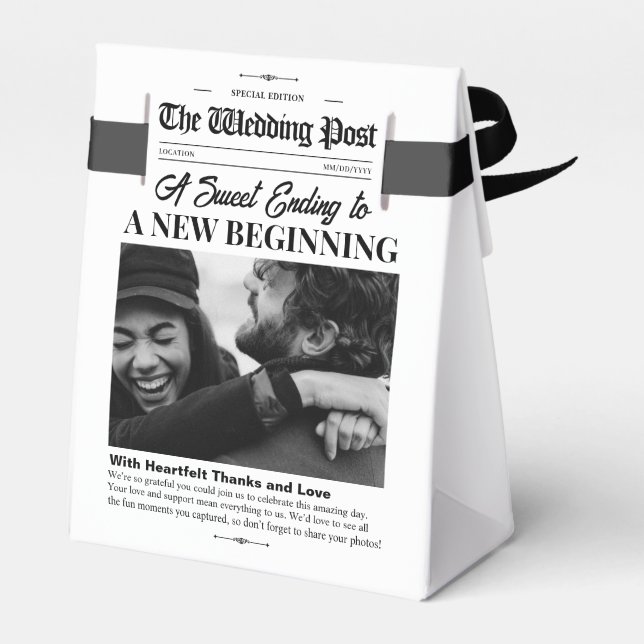 Bolsas de regalo de periódico Boda para cajas favo (Reverso)