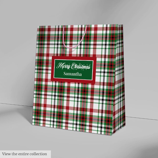 Bolsas de regalo de vacaciones personalizadas Cuad (Custom Holiday Gift Bags Classic Red Green Plaid)