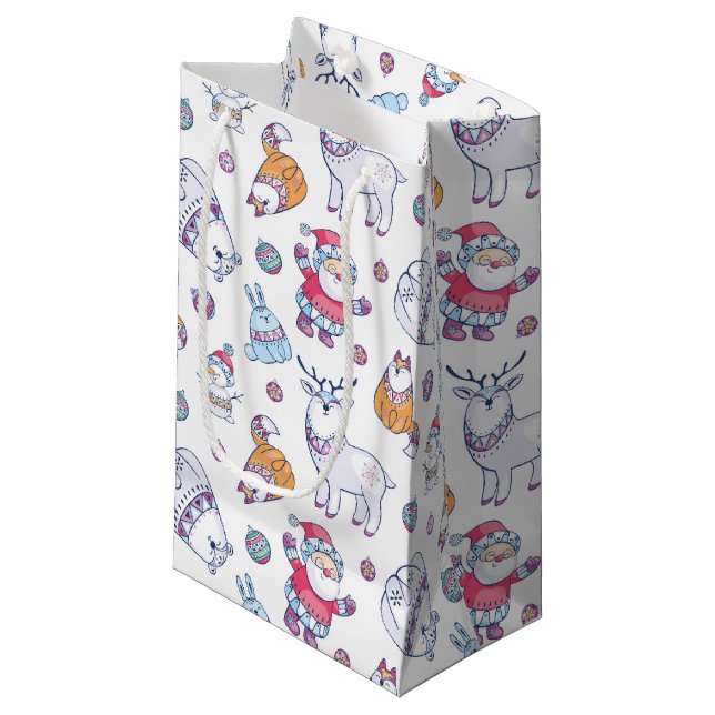 Bolsas de regalos de Navidad con Santa y animales  (Angulo Anverso)