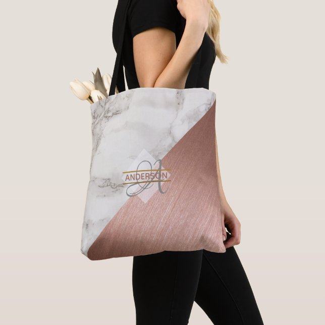 Bolsas De Tote De Rosa De Mármol De Oro MONOGRAM (Detalle)