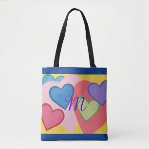 Bolsas De Tote Monograma De Corazón Colorido En C