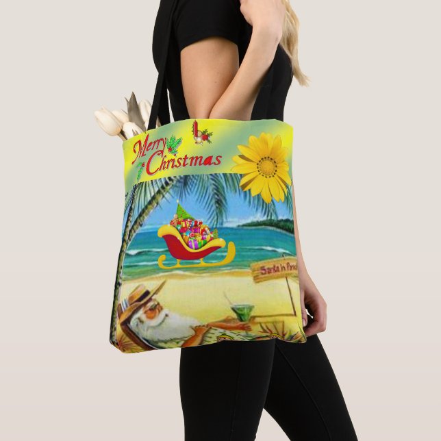 Bolsas de tote para mujeres navidades, Beach Santa (Detalle)