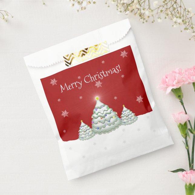 Bolsas favoritas de árbol de Navidad nevado rojo (Sellado)