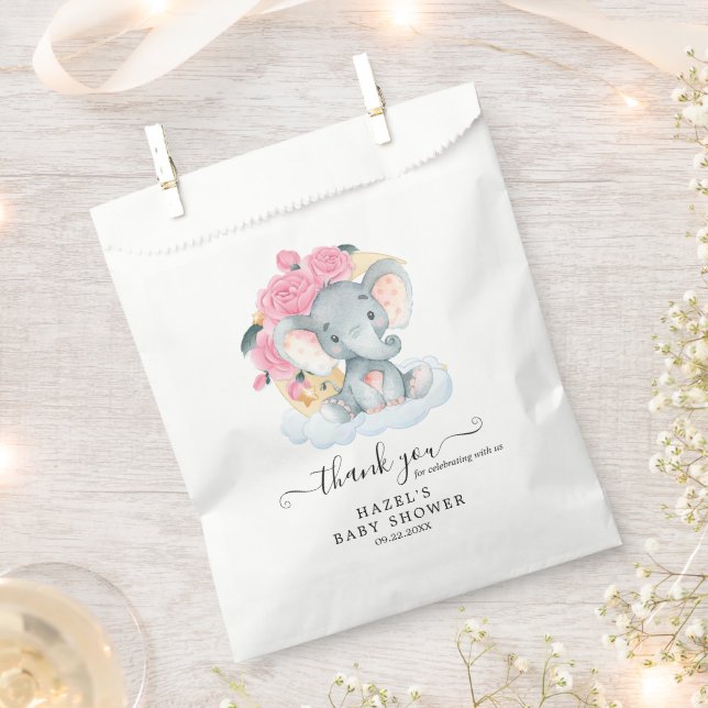 Bolsas favoritas de Baby Shower para elefante rosa (Cortado)