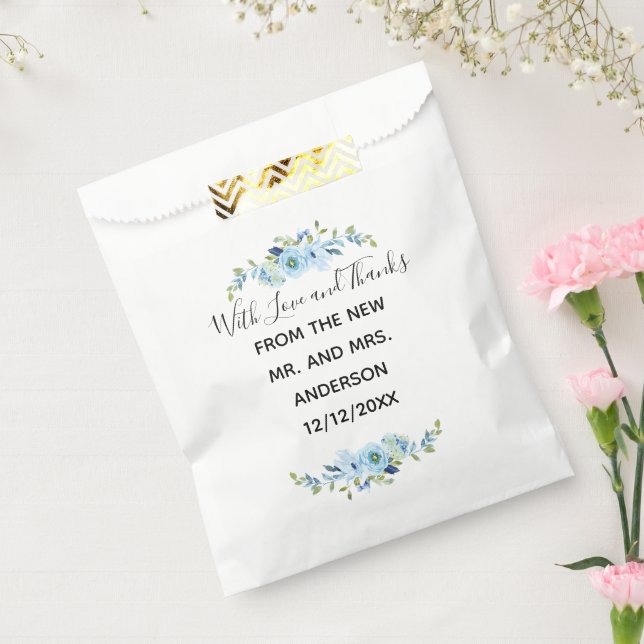 Bolsas favoritas de boda floral azul personalizada (Sellado)