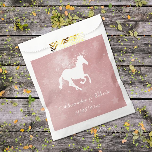 Bolsas favoritas de boda rosa de unicornio (Pink Unicorn Wedding Favor Bags)