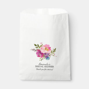 Bolsas favoritas de ducha con flores rosadas y mor