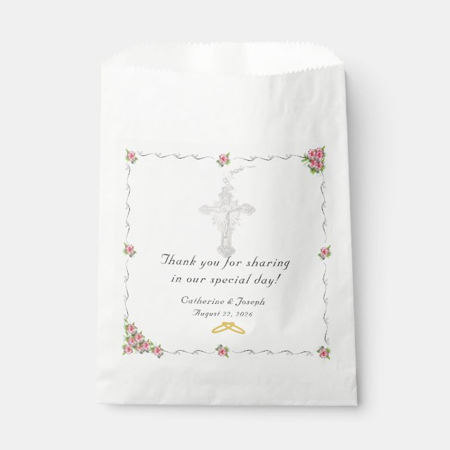 Bolsas Nuptial Rosa católica a favor de la boda (Anverso)