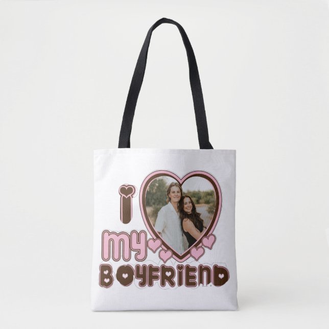 Bolsas Tote Corazón Marrón Rosa 'Amo a mi Novio' (Anverso)