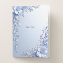 Carpeta de bolsillo con flores ornamentadas azules