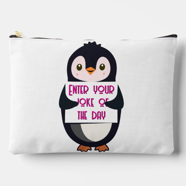 Bolsito Accesorio Grande A penguin holding a sign with custom text (Anverso)