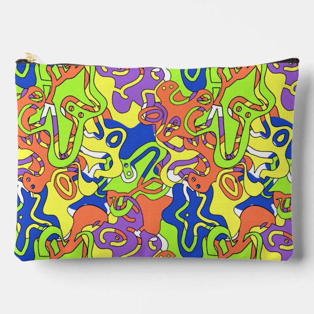 Bolsito Accesorio Grande Abstract Neon Doodle Maze Pattern (Anverso)
