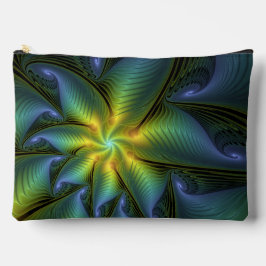 Bolsito Accesorio Grande Abstract Star, Shiny Blue Green Golden Fractal Art