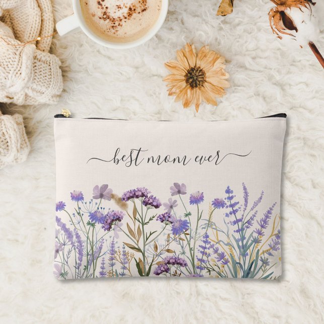 Bolsito Accesorio Grande Acuarela Purple Wildflower Meadow (In situ, on rug)