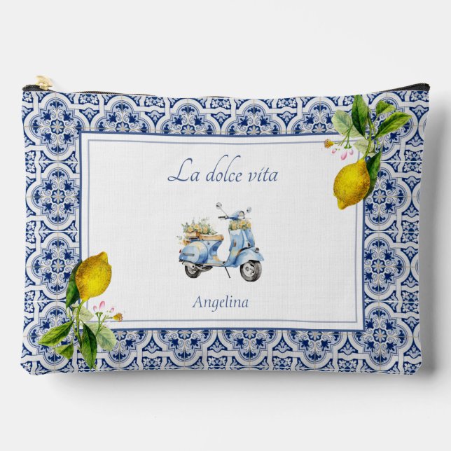Bolsito Accesorio Grande Amalfi Coast Lemon Tiles Italia Personalizado (Anverso)