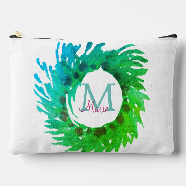 Bolsito Accesorio Grande Añadir una corona verde rosa monogramo (Anverso)