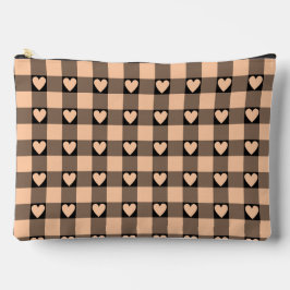 Bolsito Accesorio Grande Apricot Peach Black Buffalo Heart Plaid