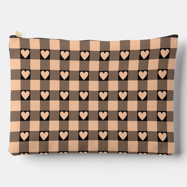 Bolsito Accesorio Grande Apricot Peach Black Buffalo Heart Plaid (Anverso)