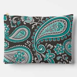 Bolsito Accesorio Grande Aqua Paisley Print Cosmetic Bag