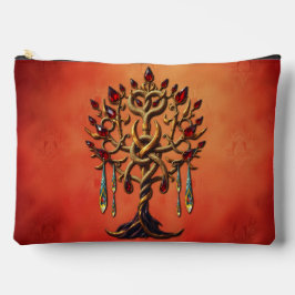 Bolsito Accesorio Grande Árbol dorado de la vida con piedras preciosas roja