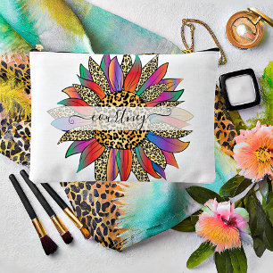 Bolsito Accesorio Grande Arcoíris y estampado de leopardo personalizado  